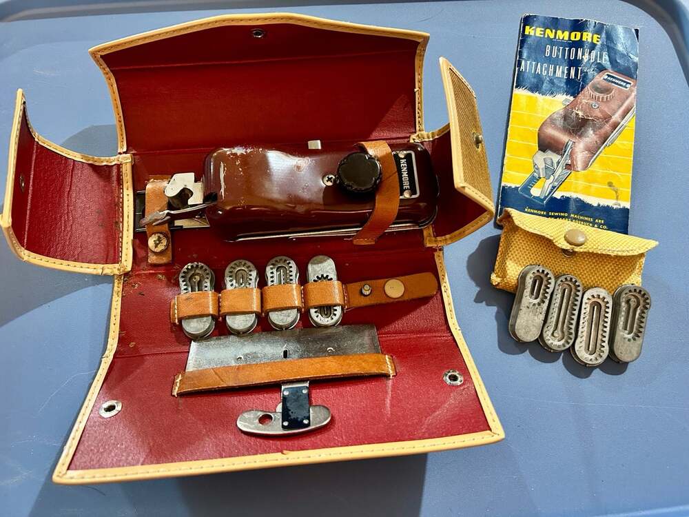 Vintage Kenmore Buttonhole Attachment Sewing Machine Tool with Case and Template